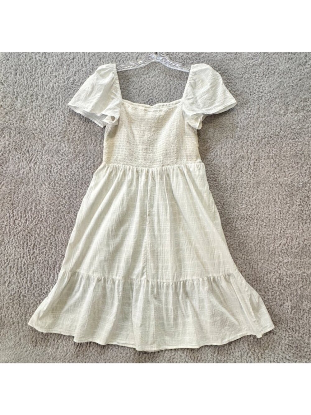 Gap White Tiered Midi Dress Puff Sleeves & Smocked Bodice Size Medium Lined - Picture 3 of 10